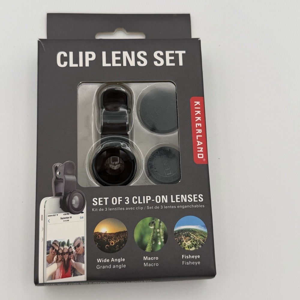 Kikkerland Clip Lens Set 3-in-1 Fisheye Wide‎ Angle Macro Smartphone Camera New